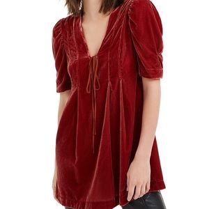 FREE PEOPLE Ivy Velvet Puff Sleeve Baby Doll Mini Dress